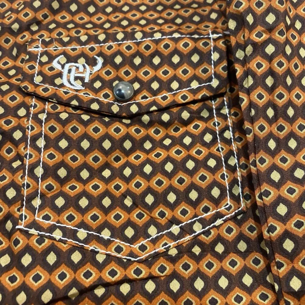 Cowboy Hardware Youth Boy's Six Star Print Rust Snap Shirt Size XL 14/16
